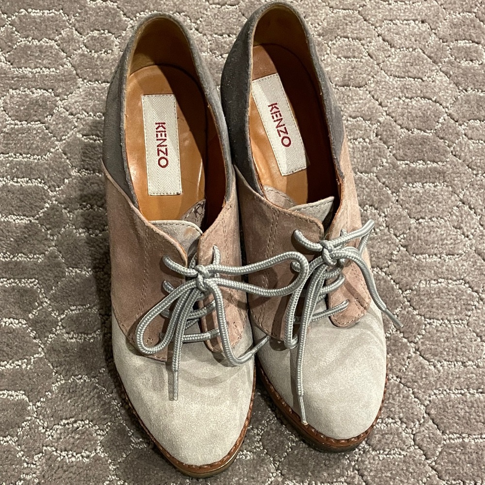Kenzo Women's Gray and Tan Lace-Up Bootie sz36.5